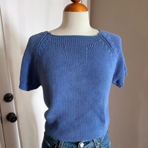 Talbots Woven Knit 100% Cotton Blue Short Sleeve Sweater